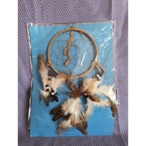 Dream Catcher Gold Tan Feathers Lakota Sioux Legend of the Dream Catcher 6 inch